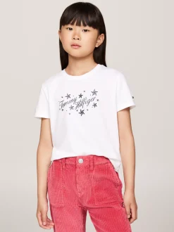 Topy I T-Shirty*Tommy Hilfiger T-shirt Z Kaligrafowanym Logo Tommy WHITE