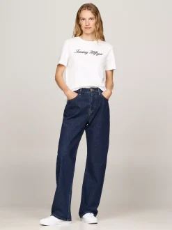 T-Shirty*Tommy Hilfiger T-shirt Z Kaligrafowanym Logo NOS ECRU
