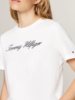 T-Shirty*Tommy Hilfiger T-shirt Z Kaligrafowanym Logo NOS ECRU