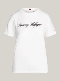 T-Shirty*Tommy Hilfiger T-shirt Z Kaligrafowanym Logo NOS ECRU