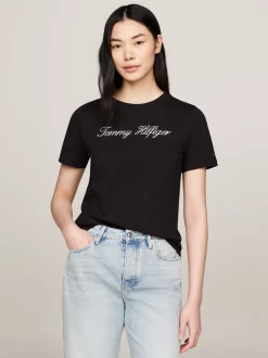 T-Shirty*Tommy Hilfiger T-shirt Z Kaligrafowanym Logo NOS BLACK
