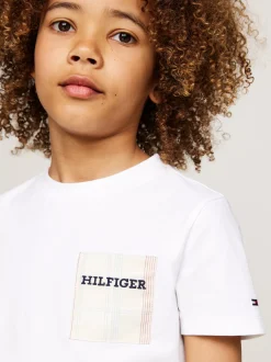 T-Shirty I Koszulki Polo*Tommy Hilfiger T-shirt Z Kieszenią W Kratę I Logo WHITE