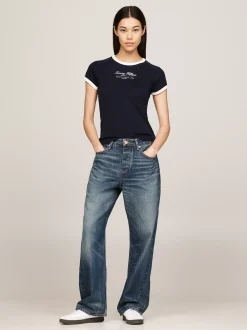 T-Shirty*Tommy Hilfiger T-shirt Z Kontrastowym Wykończeniem I Logo DESERT SKY