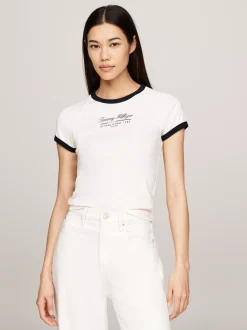 T-Shirty*Tommy Hilfiger T-shirt Z Kontrastowym Wykończeniem I Logo ANCIENT WHITE