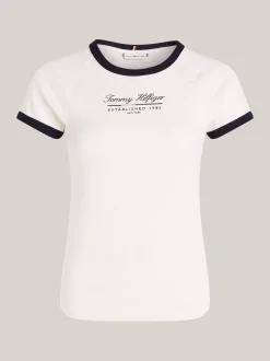 T-Shirty*Tommy Hilfiger T-shirt Z Kontrastowym Wykończeniem I Logo ANCIENT WHITE