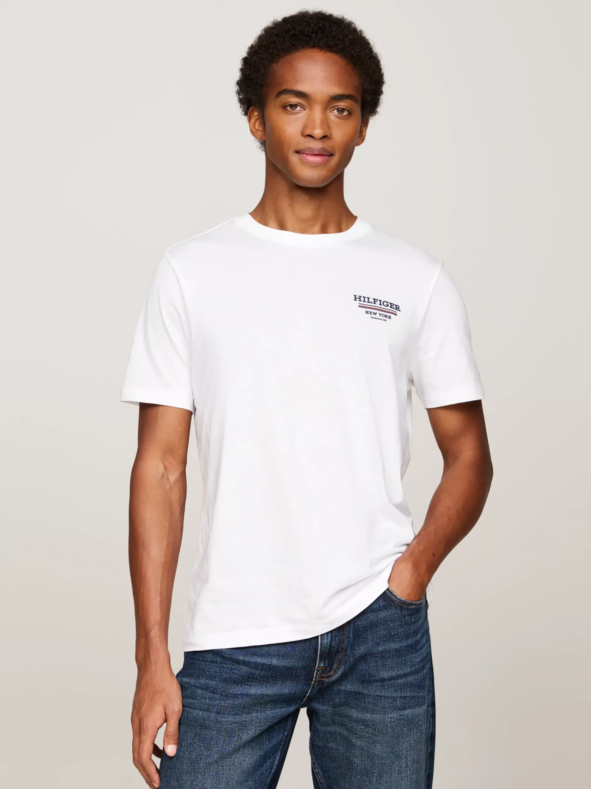 T-Shirty*Tommy Hilfiger T-shirt Z Logo Global Stripe WHITE