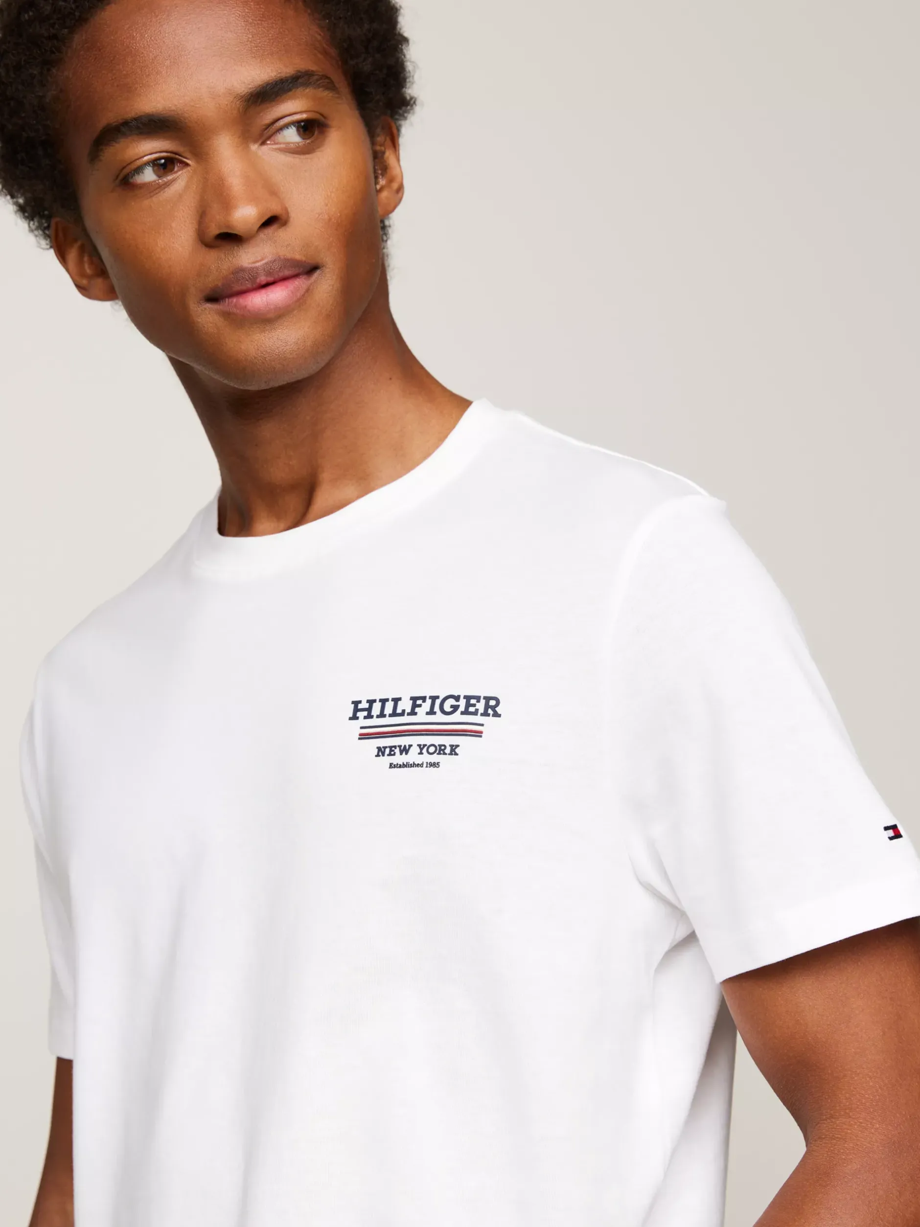 T-Shirty*Tommy Hilfiger T-shirt Z Logo Global Stripe WHITE
