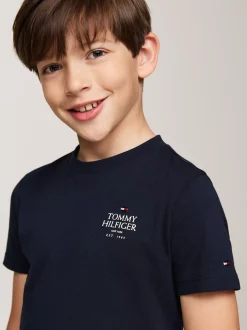 T-Shirty I Koszulki Polo*Tommy Hilfiger T-shirt Z Logo Hilfiger I Okrągłym Dekoltem DESERT SKY