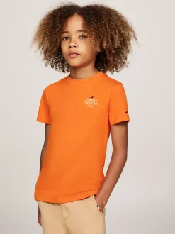 T-Shirty I Koszulki Polo*Tommy Hilfiger T-shirt Z Logo Hilfiger I Okrągłym Dekoltem ORANGE THUNDER