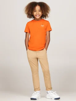 T-Shirty I Koszulki Polo*Tommy Hilfiger T-shirt Z Logo Hilfiger I Okrągłym Dekoltem ORANGE THUNDER