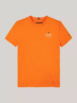 T-Shirty I Koszulki Polo*Tommy Hilfiger T-shirt Z Logo Hilfiger I Okrągłym Dekoltem ORANGE THUNDER