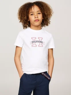 T-Shirty I Koszulki Polo*Tommy Hilfiger T-shirt Z Logo Hilfiger Wykonanym Czcionką Monotypową WHITE
