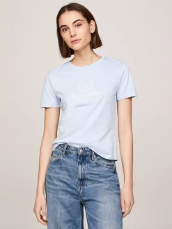 T-Shirty*Tommy Hilfiger T-shirt Z Logo I Okrągłym Dekoltem BREEZY BLUE