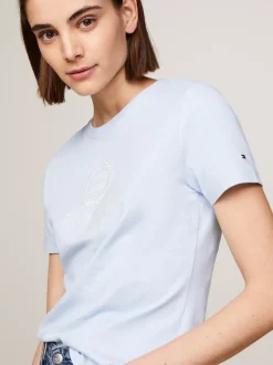 T-Shirty*Tommy Hilfiger T-shirt Z Logo I Okrągłym Dekoltem BREEZY BLUE