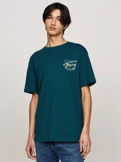 T-Shirty*Tommy Hilfiger T-shirt Z Logo W Stylu Graffiti DEEP SEAWATER