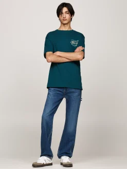 T-Shirty*Tommy Hilfiger T-shirt Z Logo W Stylu Graffiti DEEP SEAWATER