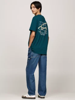 T-Shirty*Tommy Hilfiger T-shirt Z Logo W Stylu Graffiti DEEP SEAWATER