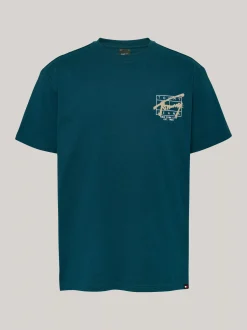 T-Shirty*Tommy Hilfiger T-shirt Z Logo W Stylu Graffiti DEEP SEAWATER