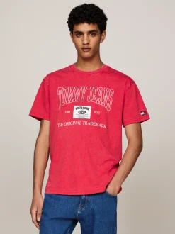 T-Shirty*Tommy Hilfiger T-shirt Z Logo W Stylu Retro DEEP CRIMSON