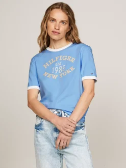 T-Shirty*Tommy Hilfiger T-shirt Z Logo W Uczelnianym Stylu VESSEL BLUE