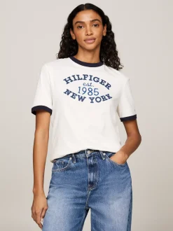T-Shirty*Tommy Hilfiger T-shirt Z Logo W Uczelnianym Stylu ANCIENT WHITE