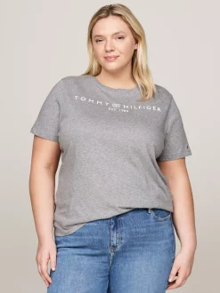 T-Shirty*Tommy Hilfiger T-shirt Z Logo Z Flagą Curve MEDIUM GREY HEATHER