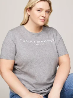 T-Shirty*Tommy Hilfiger T-shirt Z Logo Z Flagą Curve MEDIUM GREY HEATHER