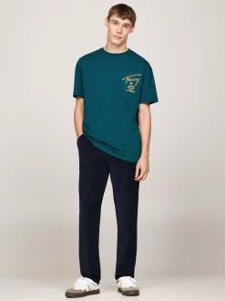 T-Shirty*Tommy Hilfiger T-shirt Z Logo Z Podpisem Z Tyłu DEEP SEAWATER