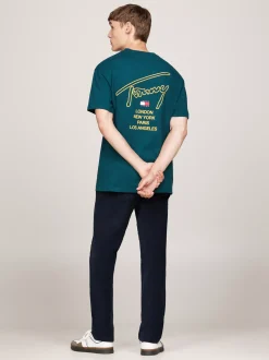T-Shirty*Tommy Hilfiger T-shirt Z Logo Z Podpisem Z Tyłu DEEP SEAWATER
