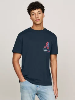 T-Shirty*Tommy Hilfiger T-shirt Z Napisem I Grafiką Z Tyłu DARK NIGHT NAVY