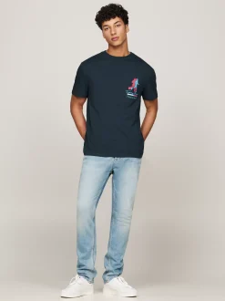 T-Shirty*Tommy Hilfiger T-shirt Z Napisem I Grafiką Z Tyłu DARK NIGHT NAVY