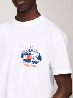 T-Shirty*Tommy Hilfiger T-shirt Z Napisem I Grafiką Z Tyłu WHITE
