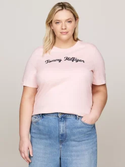 T-Shirty*Tommy Hilfiger T-shirt Z Napisem Z Kolekcji Curve DELICATE PINK