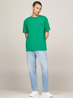 T-Shirty*Tommy Hilfiger T-shirt Z Okrągłym Dekoltem Z Logo GREEN MALACHITE
