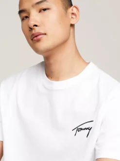 T-Shirty*Tommy Hilfiger T-shirt Z Okrągłym Dekoltem Z Logo WHITE