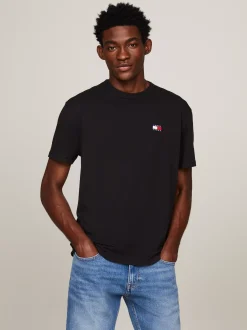 T-Shirty*Tommy Hilfiger T-shirt Z Okrągłym Dekoltem I Naszywką Tommy BLACK