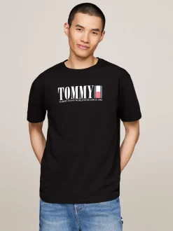 T-Shirty*Tommy Hilfiger T-shirt Z Okrągłym Dekoltem I Logo Z Flagą BLACK