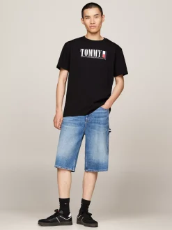 T-Shirty*Tommy Hilfiger T-shirt Z Okrągłym Dekoltem I Logo Z Flagą BLACK
