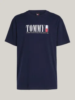 T-Shirty*Tommy Hilfiger T-shirt Z Okrągłym Dekoltem I Logo Z Flagą DARK NIGHT NAVY