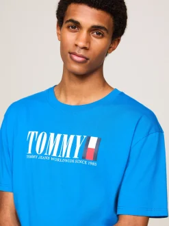 T-Shirty*Tommy Hilfiger T-shirt Z Okrągłym Dekoltem I Logo Z Flagą COASTAL COBALT