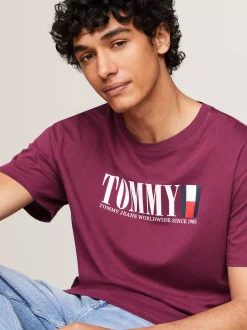 T-Shirty*Tommy Hilfiger T-shirt Z Okrągłym Dekoltem I Logo Z Flagą VALLEY GRAPE
