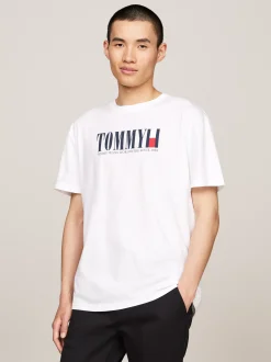 T-Shirty*Tommy Hilfiger T-shirt Z Okrągłym Dekoltem I Logo Z Flagą WHITE