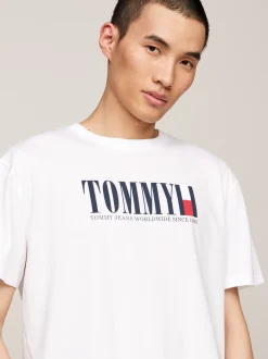 T-Shirty*Tommy Hilfiger T-shirt Z Okrągłym Dekoltem I Logo Z Flagą WHITE
