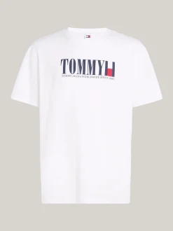 T-Shirty*Tommy Hilfiger T-shirt Z Okrągłym Dekoltem I Logo Z Flagą WHITE
