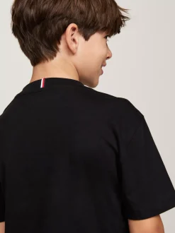 T-Shirty I Koszulki Polo*Tommy Hilfiger T-shirt Z Okrągłym Dekoltem I Haftem Z Flagą BLACK