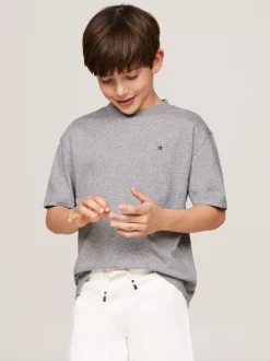 T-Shirty I Koszulki Polo*Tommy Hilfiger T-shirt Z Okrągłym Dekoltem I Haftem Z Flagą MEDIUM GREY