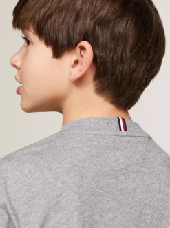 T-Shirty I Koszulki Polo*Tommy Hilfiger T-shirt Z Okrągłym Dekoltem I Haftem Z Flagą MEDIUM GREY