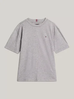 T-Shirty I Koszulki Polo*Tommy Hilfiger T-shirt Z Okrągłym Dekoltem I Haftem Z Flagą MEDIUM GREY