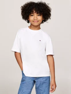 T-Shirty I Koszulki Polo*Tommy Hilfiger T-shirt Z Okrągłym Dekoltem I Haftem Z Flagą WHITE