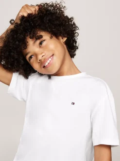 T-Shirty I Koszulki Polo*Tommy Hilfiger T-shirt Z Okrągłym Dekoltem I Haftem Z Flagą WHITE
